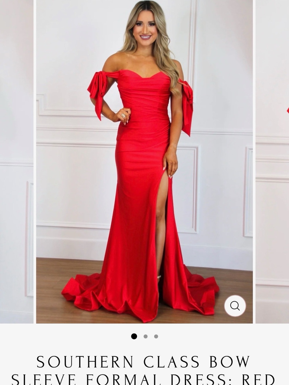 Red Off-Shoulder Bow Sleeve Formal Dress -
